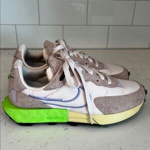 Nike Women's Sneakers in Cream, Purple, and Neon Green